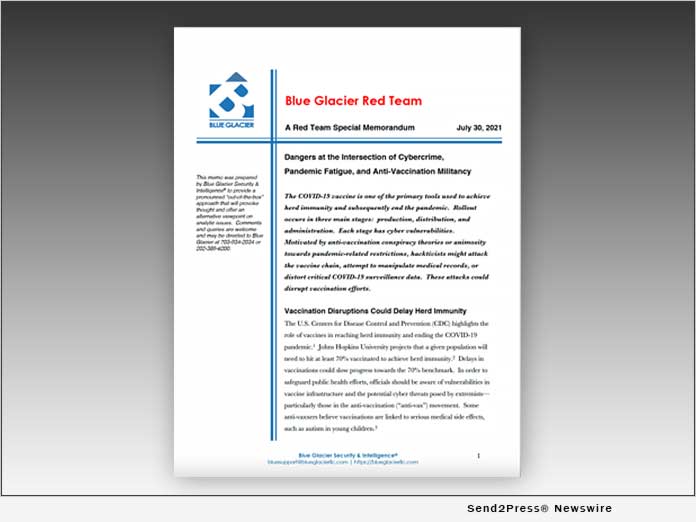 Blue Glacier Publishes 'Red Team Memorandum' Providing Viewpoint on Intersection of Cybercrime, Anti-Vaccination Militancy, and Pandemic Fatigue - Vimarsana News